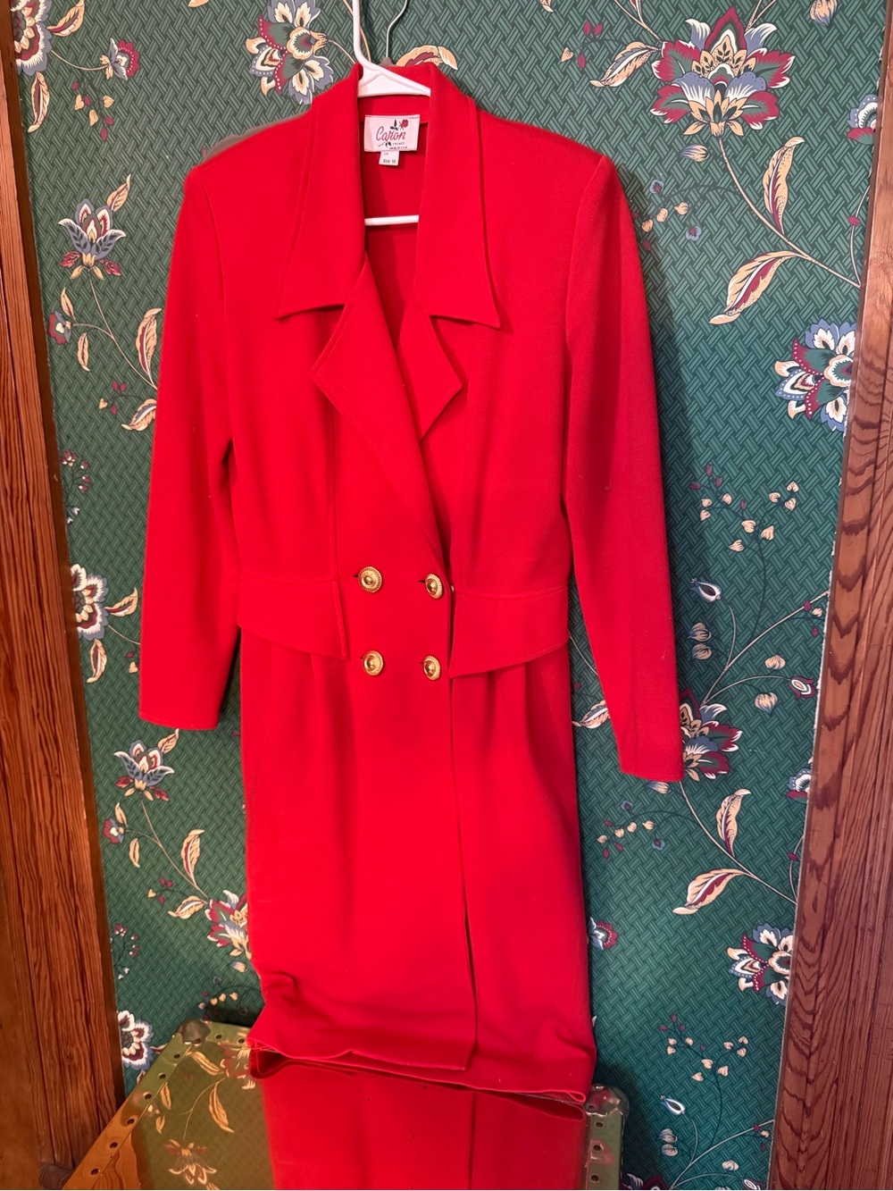 Vintage Red Double-Breasted Women's Coat Dress by Caron